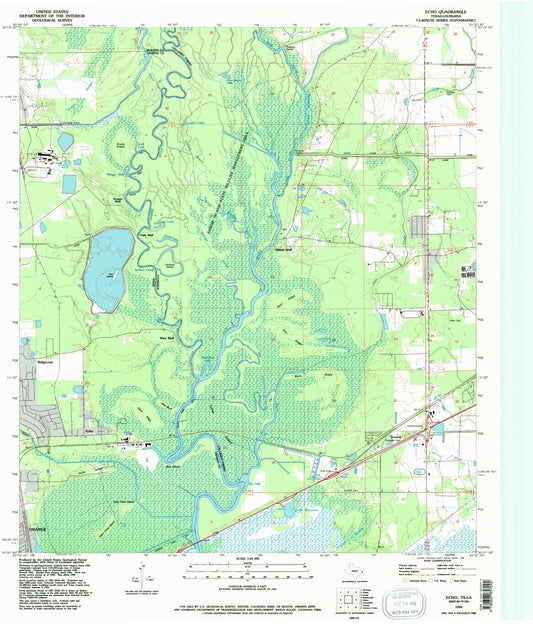 Classic USGS Echo Texas 7.5'x7.5' Topo Map Image