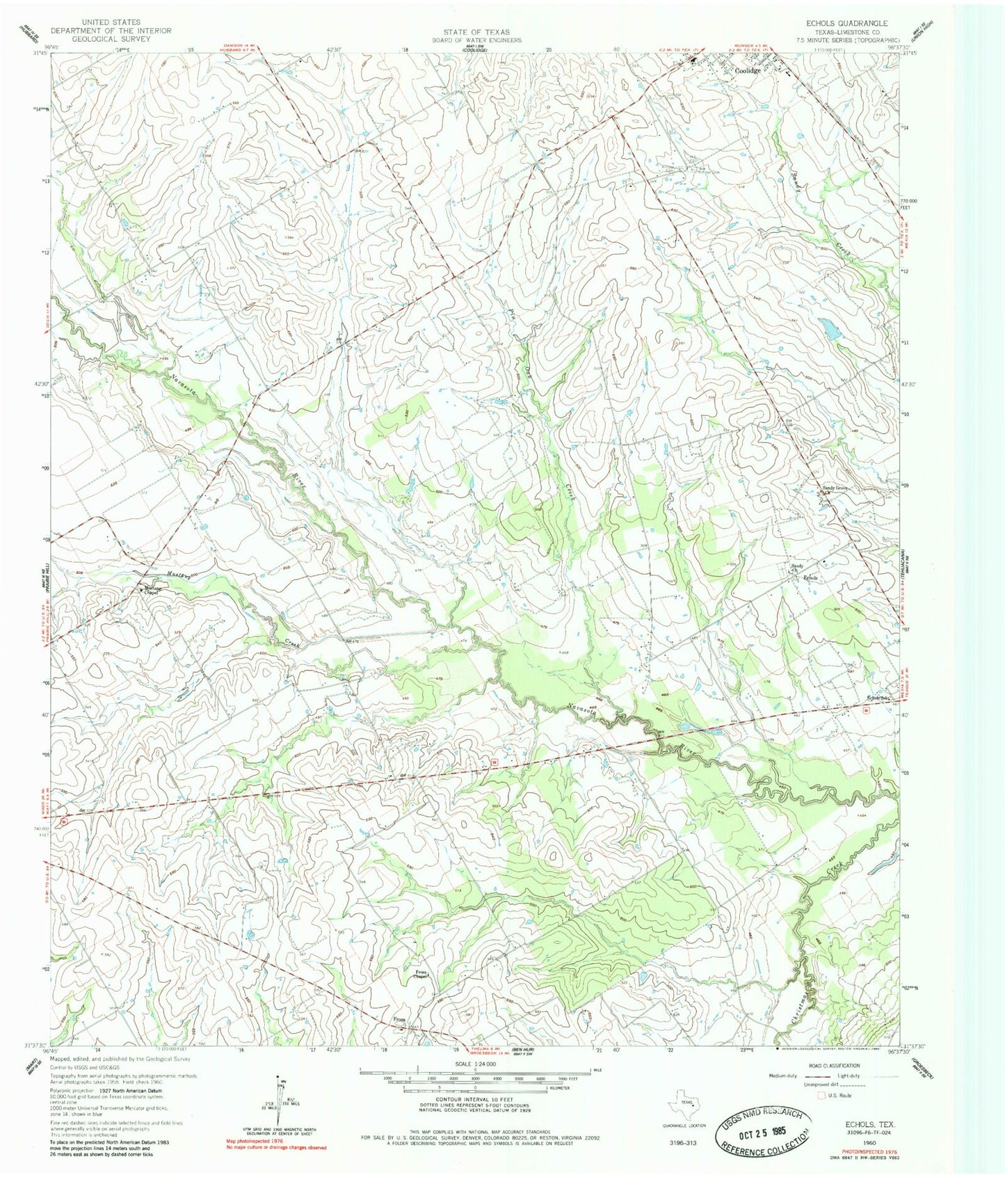Classic USGS Echols Texas 7.5'x7.5' Topo Map Image