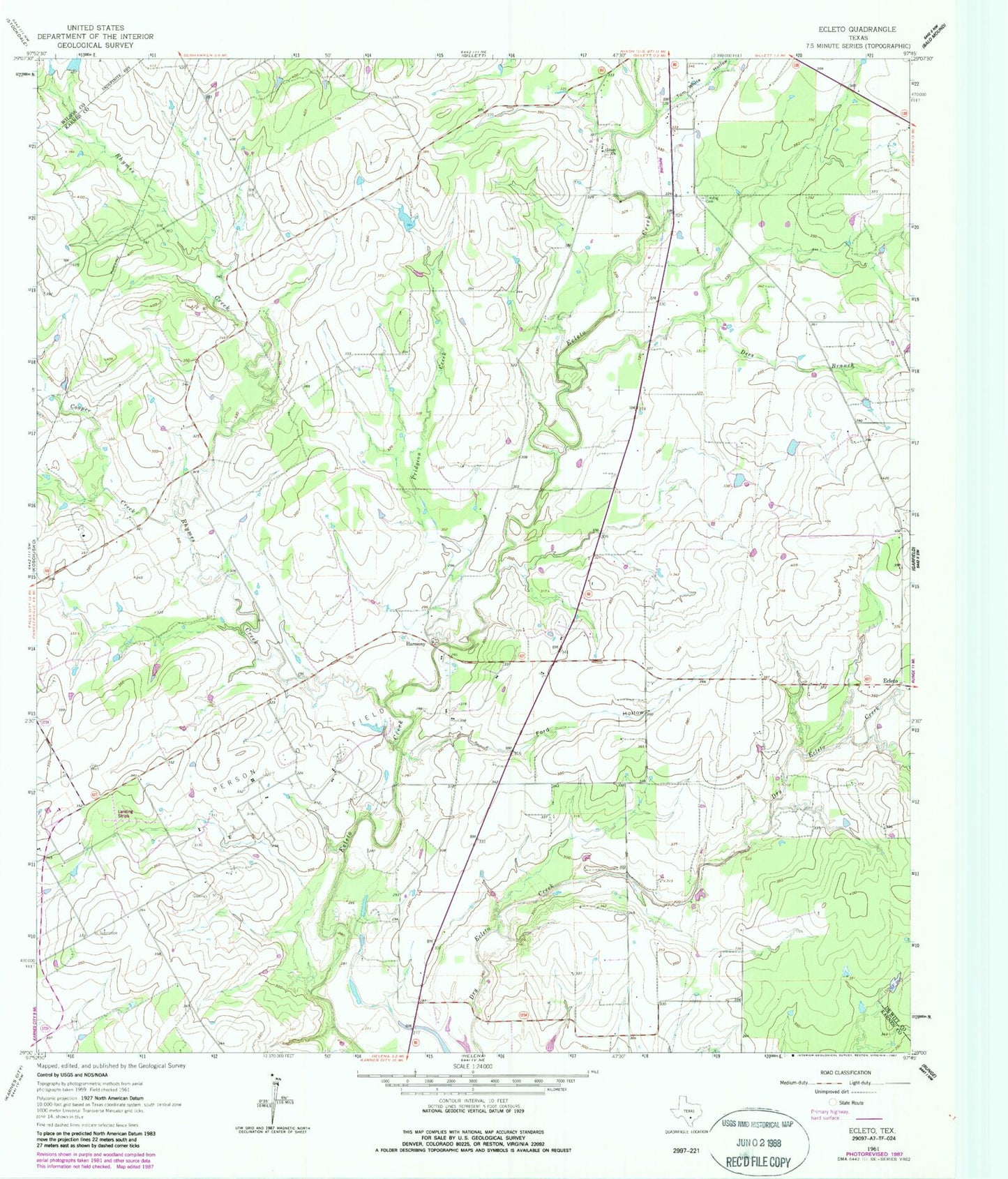 Classic USGS Ecleto Texas 7.5'x7.5' Topo Map Image
