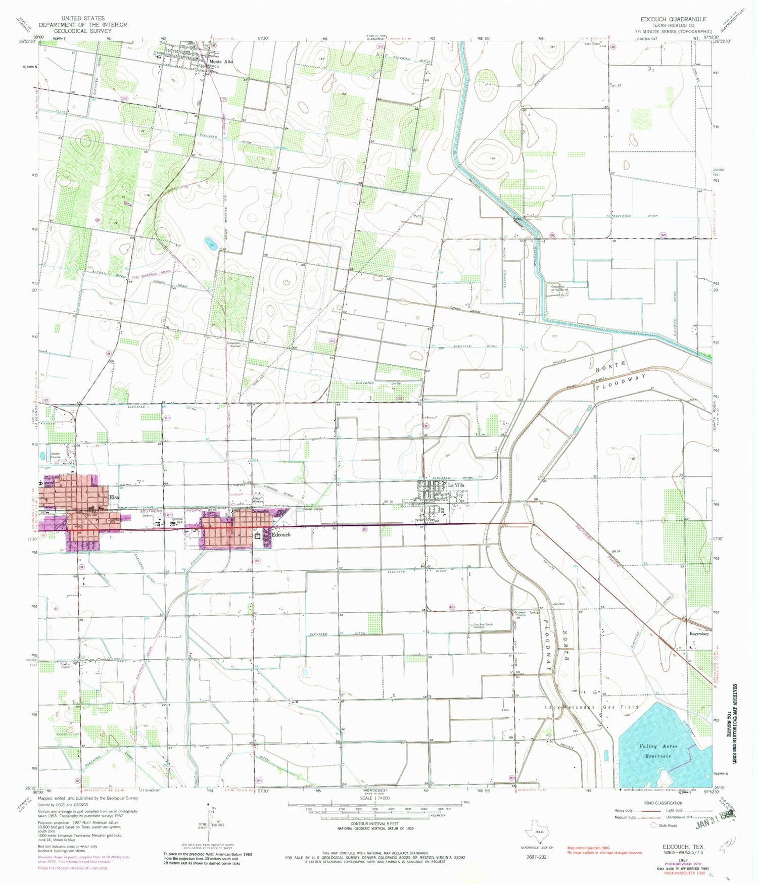 Classic USGS Edcouch Texas 7.5'x7.5' Topo Map Image