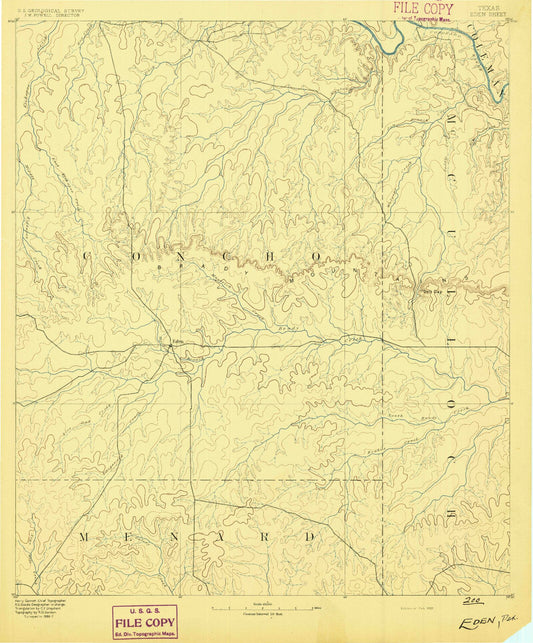 Historic 1892 Eden Texas 30'x30' Topo Map Image