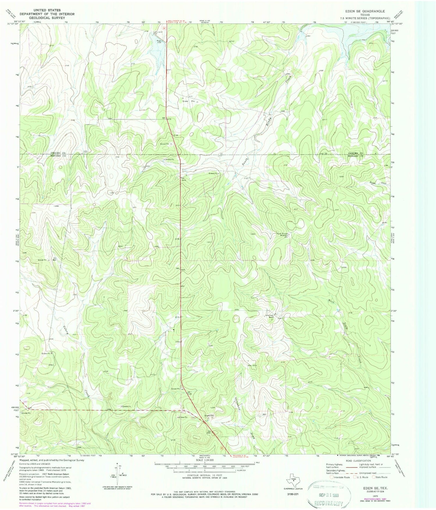 Classic USGS Eden SE Texas 7.5'x7.5' Topo Map Image
