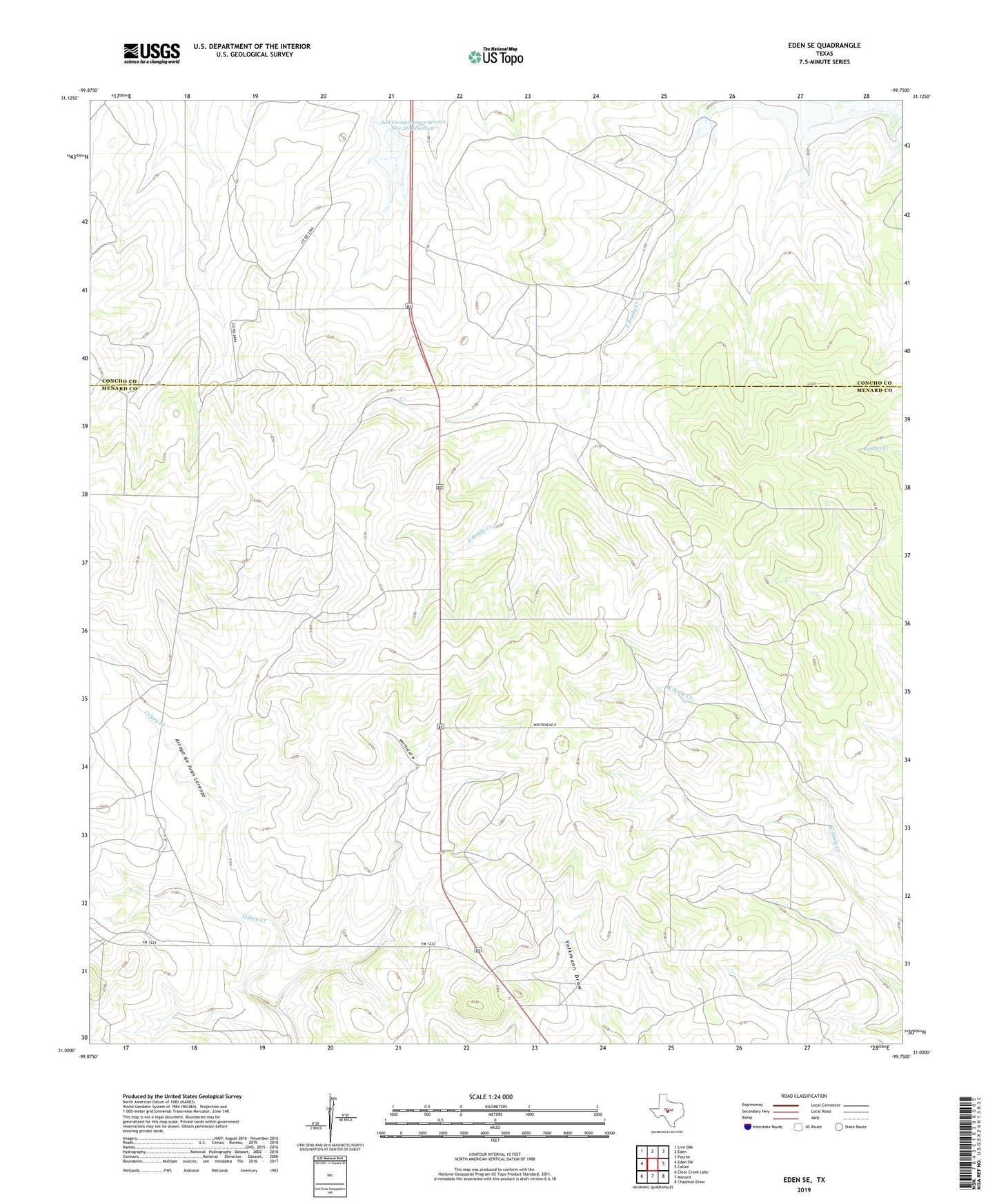Eden SE Texas US Topo Map Image