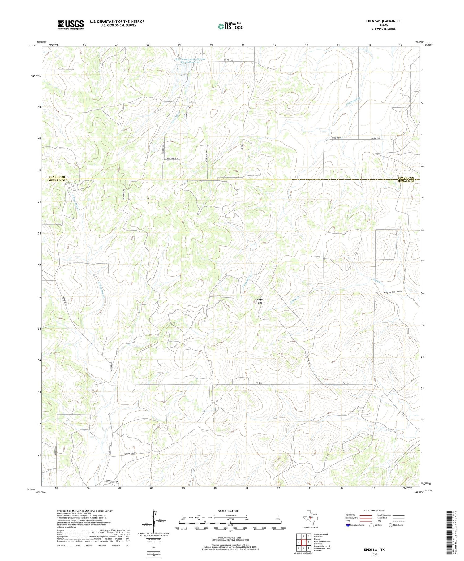 Eden SW Texas US Topo Map Image