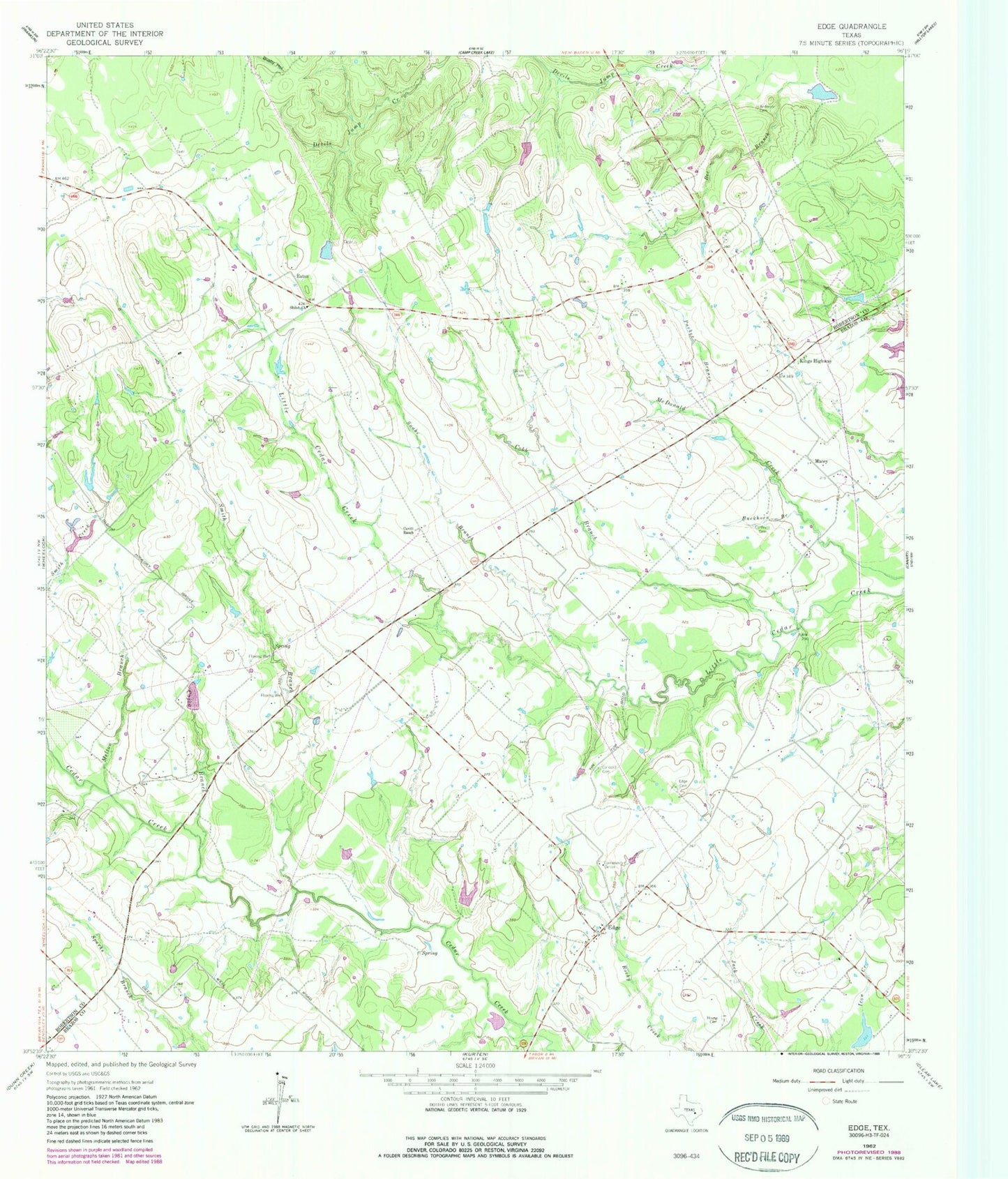 Classic USGS Edge Texas 7.5'x7.5' Topo Map Image