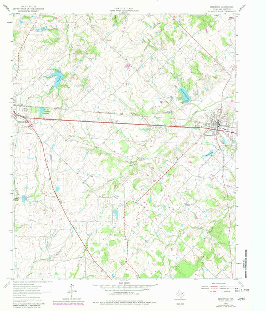 Classic USGS Edgewood Texas 7.5'x7.5' Topo Map Image