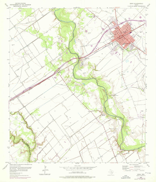 Classic USGS Edna Texas 7.5'x7.5' Topo Map Image