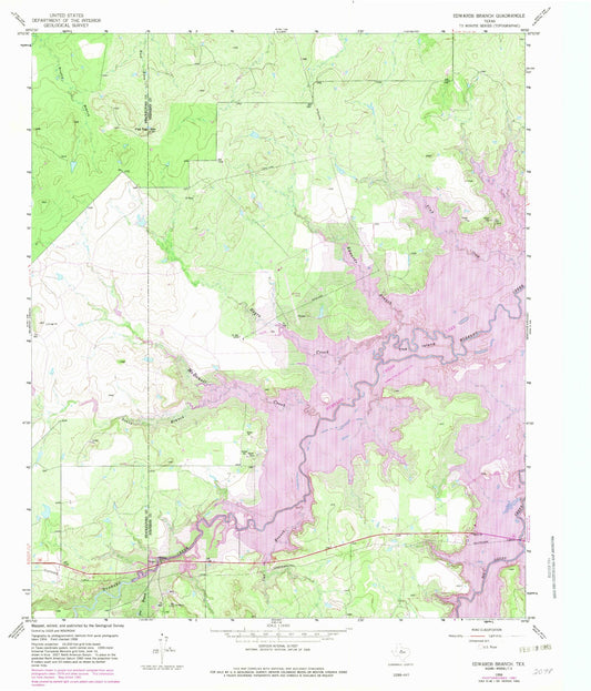 Classic USGS Edwards Branch Texas 7.5'x7.5' Topo Map Image
