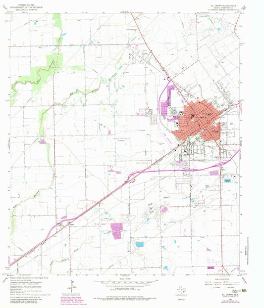 Classic USGS El Campo Texas 7.5'x7.5' Topo Map Image