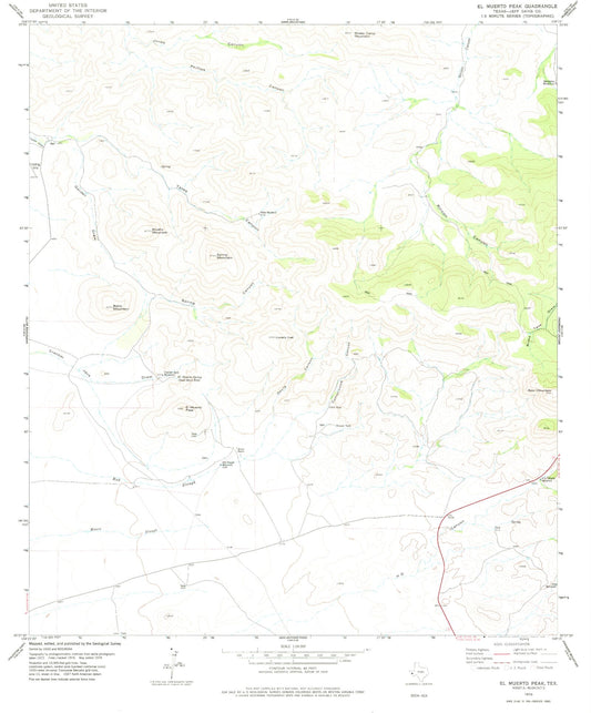 Classic USGS El Muerto Peak Texas 7.5'x7.5' Topo Map Image