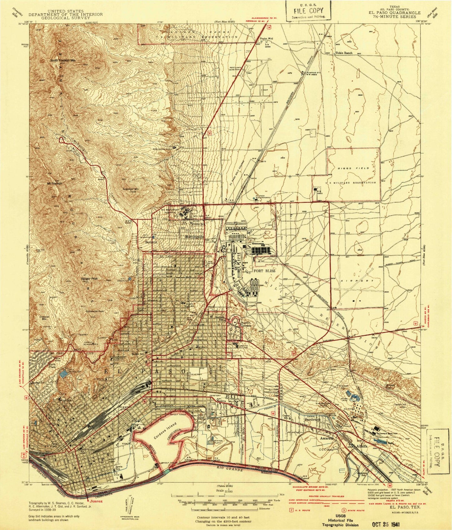 Classic USGS El Paso Texas 7.5'x7.5' Topo Map Image