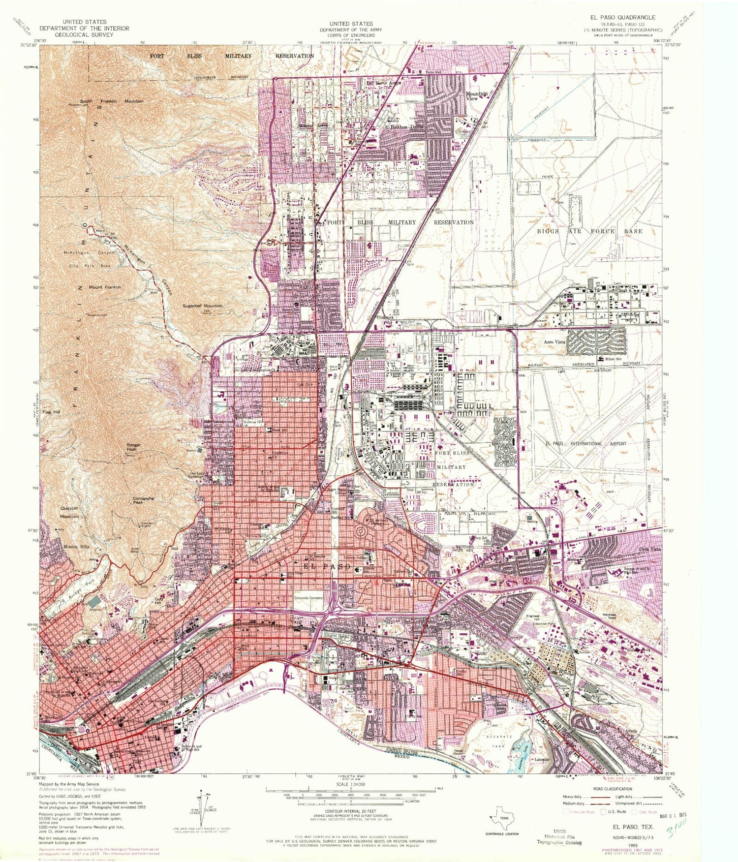 Classic USGS El Paso Texas 7.5'x7.5' Topo Map Image