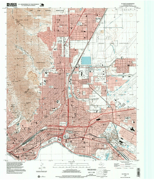 Classic USGS El Paso Texas 7.5'x7.5' Topo Map Image