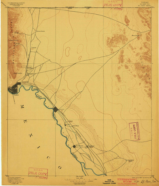Historic 1896 El Paso Texas 30'x30' Topo Map Image
