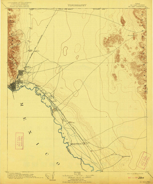 Historic 1908 El Paso Texas 30'x30' Topo Map Image