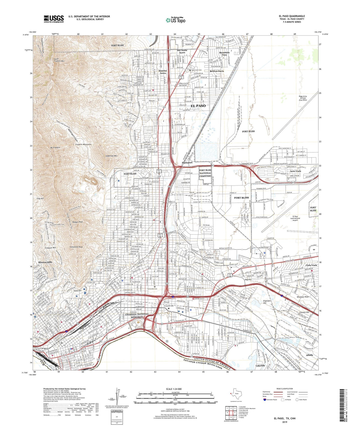 El Paso Texas US Topo Map Image