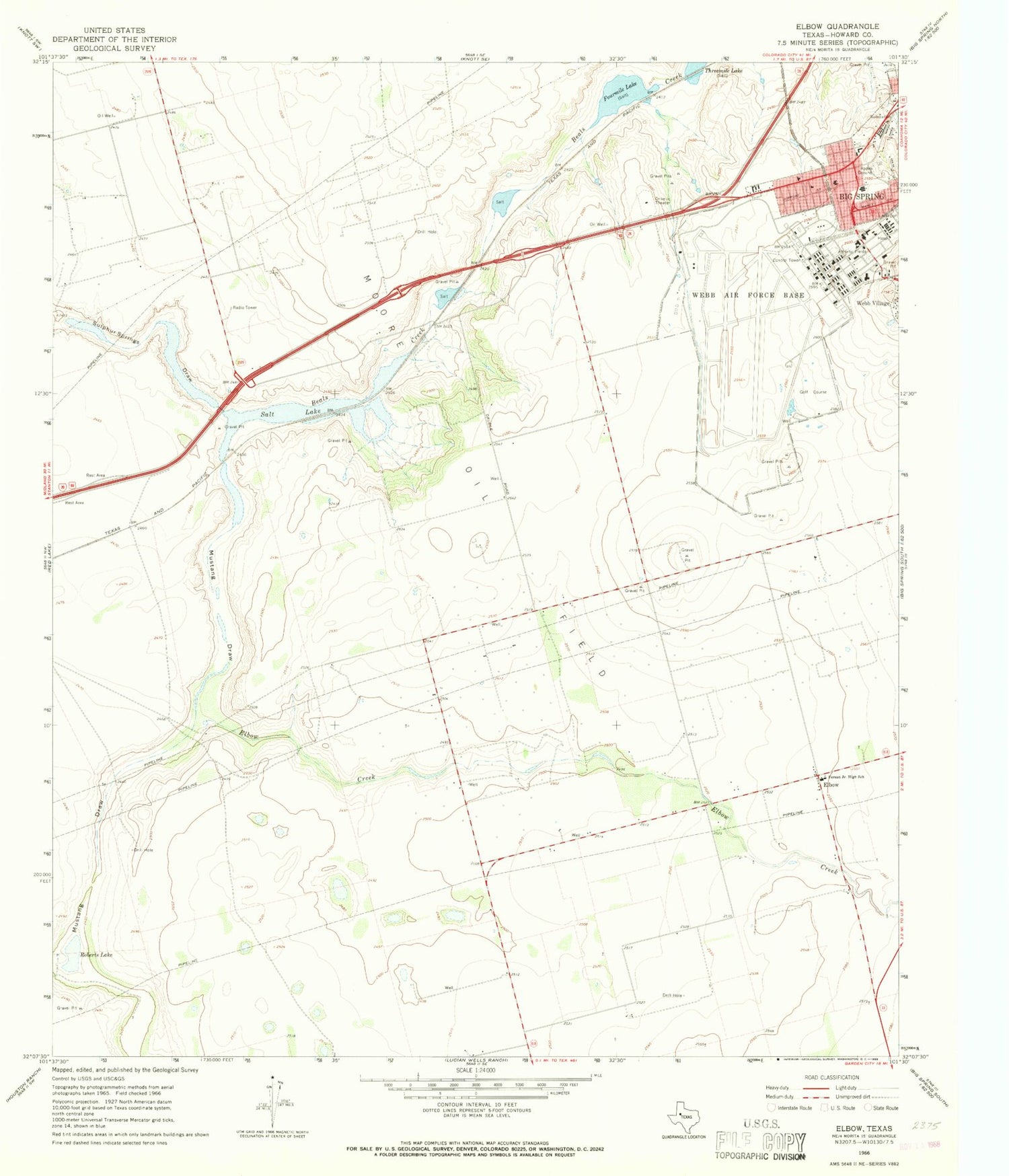 Classic USGS Elbow Texas 7.5'x7.5' Topo Map Image