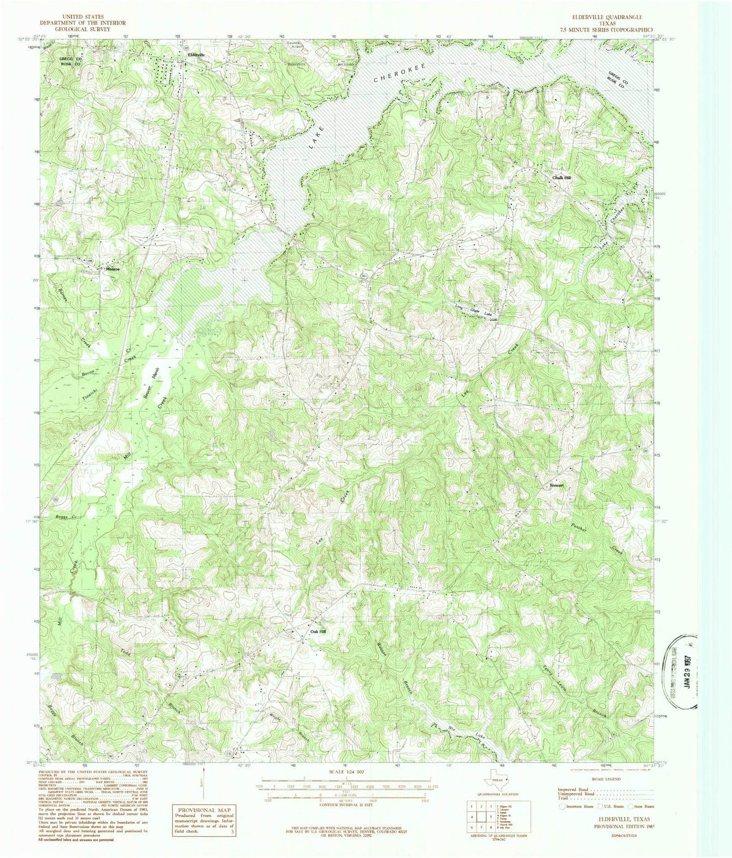 Classic USGS Elderville Texas 7.5'x7.5' Topo Map Image