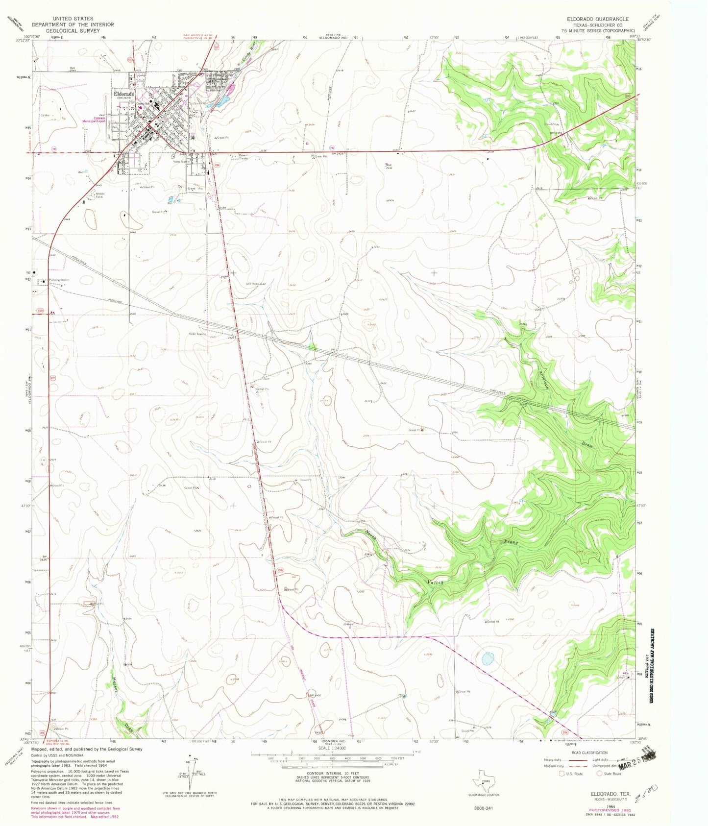 Classic USGS Eldorado Texas 7.5'x7.5' Topo Map Image