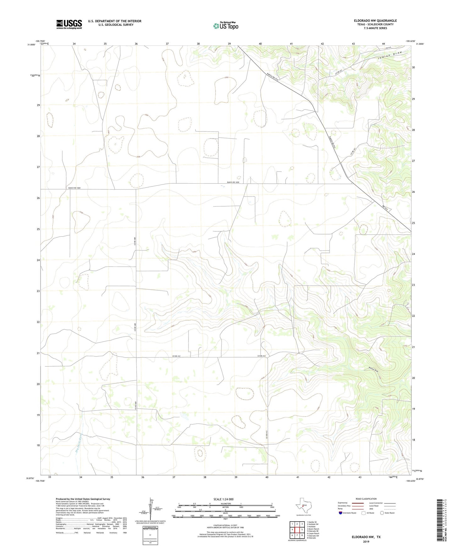 Eldorado NW Texas US Topo Map Image