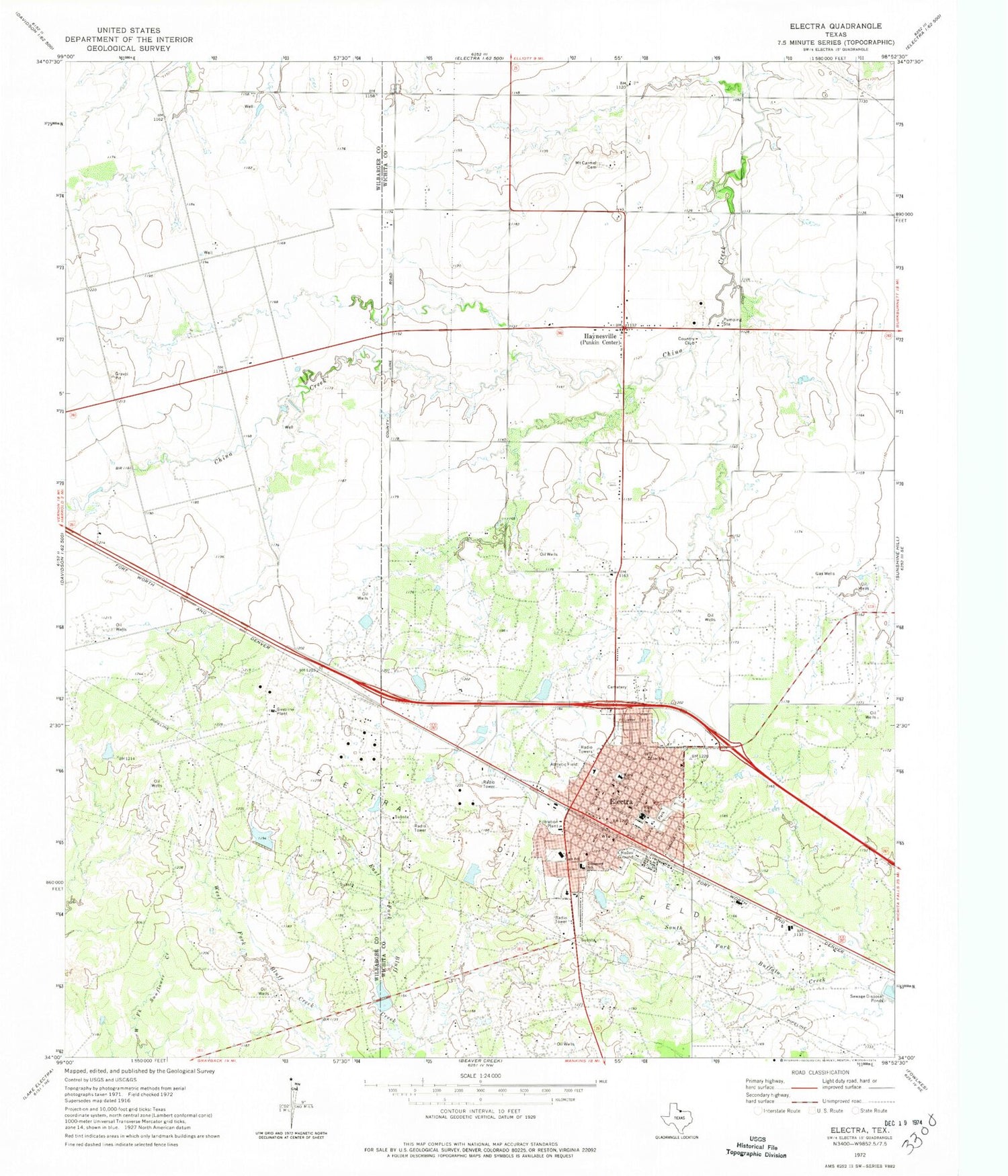 Classic USGS Electra Texas 7.5'x7.5' Topo Map Image