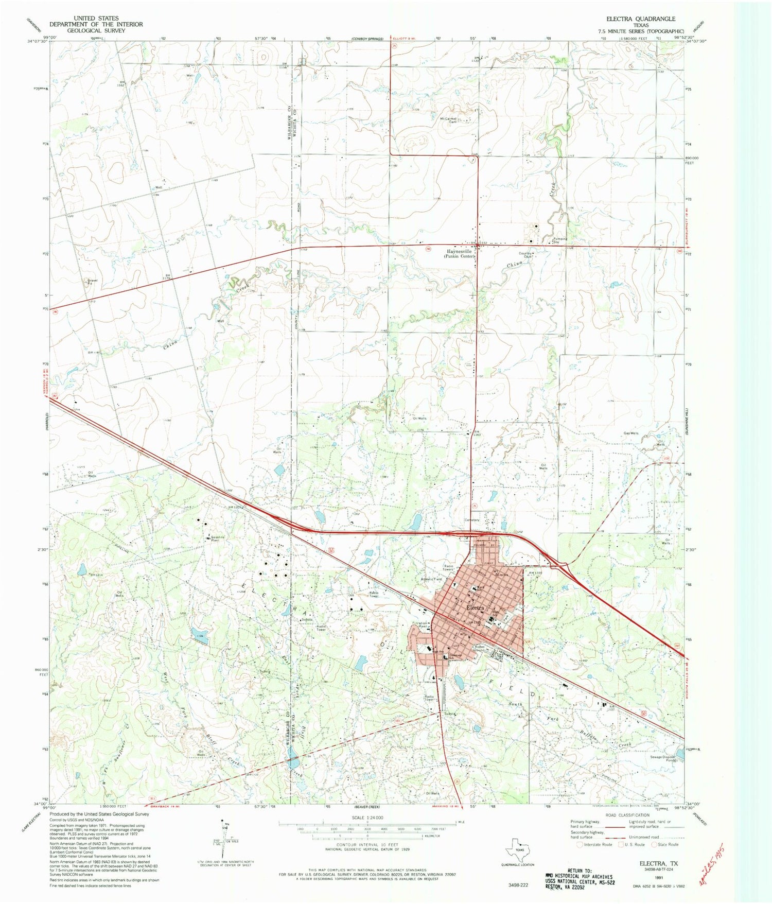 Classic USGS Electra Texas 7.5'x7.5' Topo Map Image