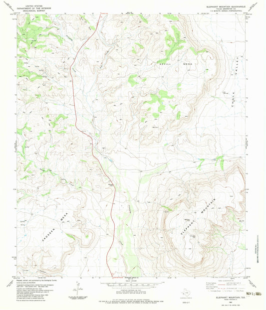 Classic USGS Elephant Mountain Texas 7.5'x7.5' Topo Map Image
