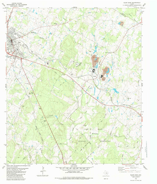 Classic USGS Elgin East Texas 7.5'x7.5' Topo Map Image