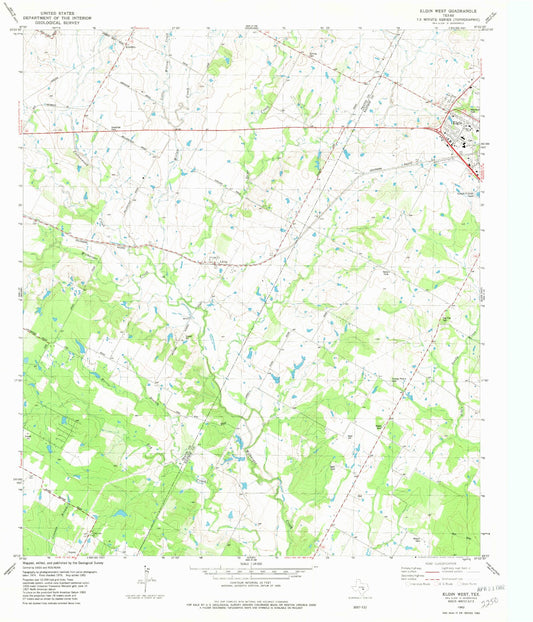 Classic USGS Elgin West Texas 7.5'x7.5' Topo Map Image