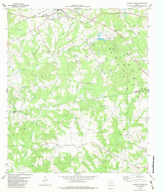 Classic USGS Elkhart Creek Texas 7.5'x7.5' Topo Map Image