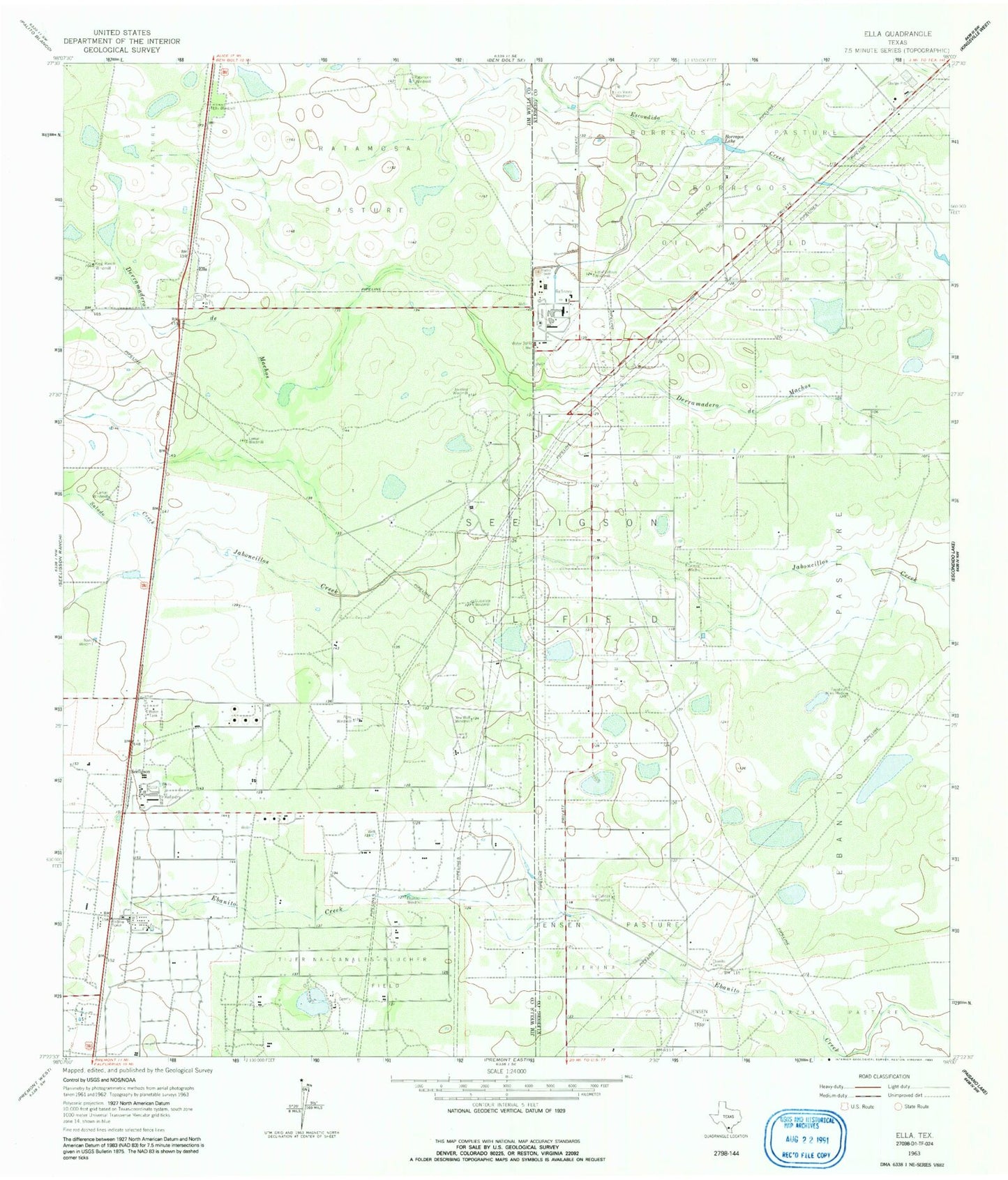 Classic USGS Ella Texas 7.5'x7.5' Topo Map Image