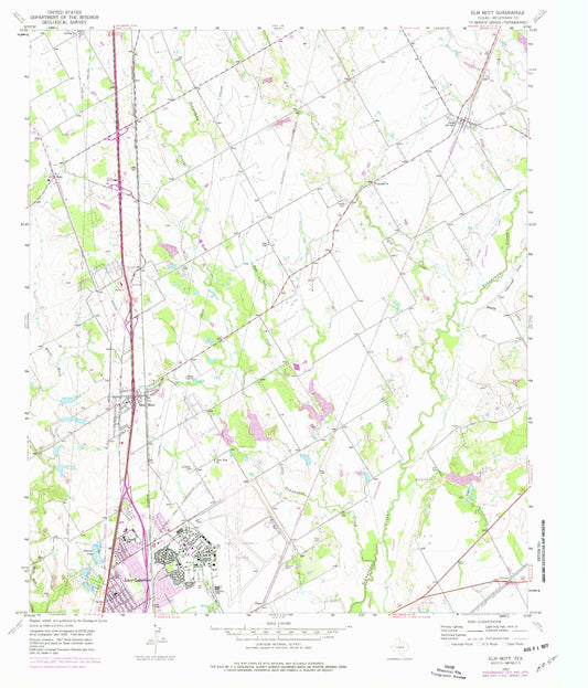 Classic USGS Elm Mott Texas 7.5'x7.5' Topo Map Image