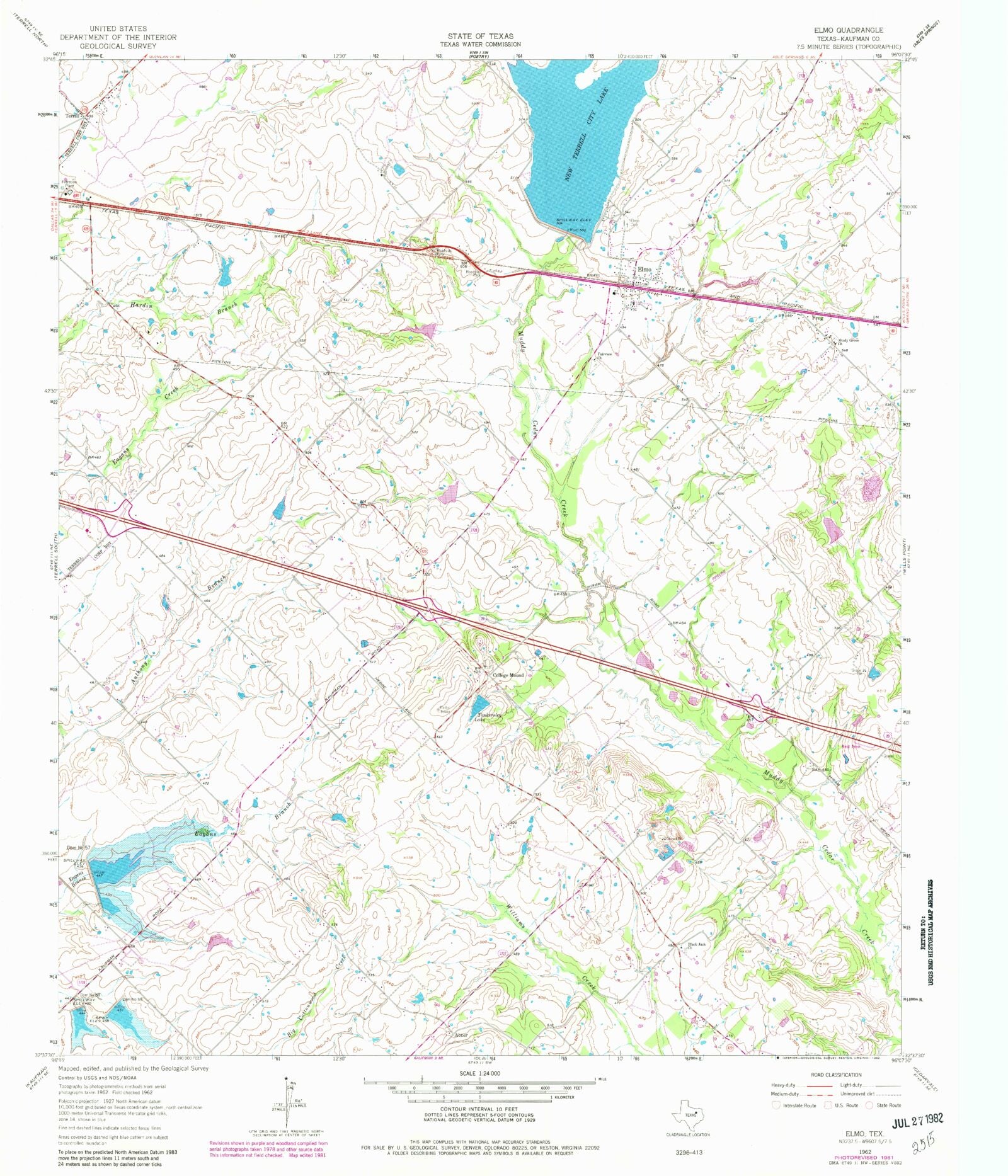 Classic USGS Elmo Texas 7.5'x7.5' Topo Map – MyTopo Map Store