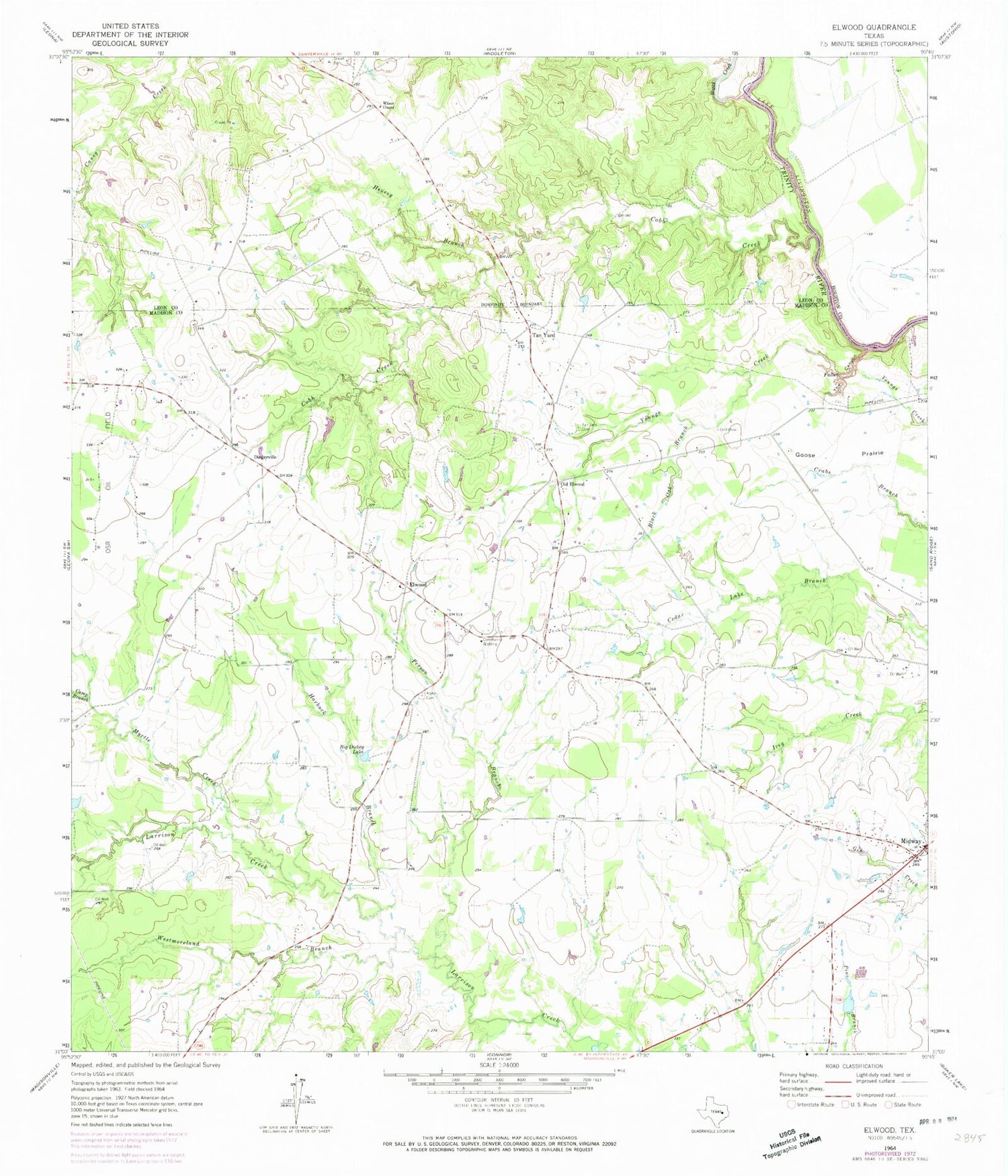 Classic USGS Elwood Texas 7.5'x7.5' Topo Map Image