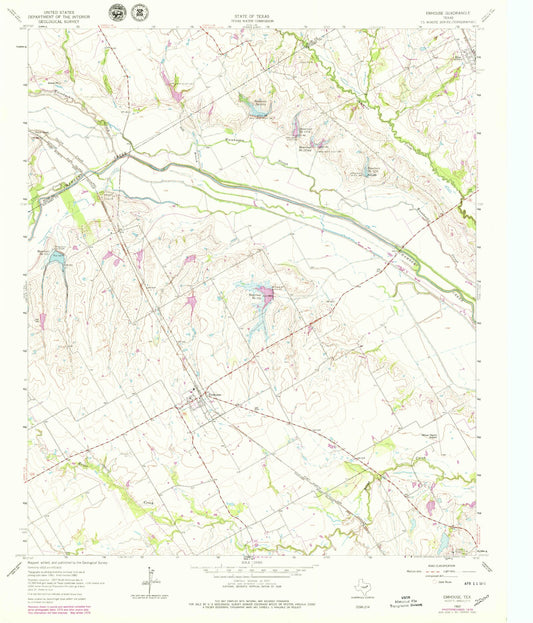 Classic USGS Emhouse Texas 7.5'x7.5' Topo Map Image