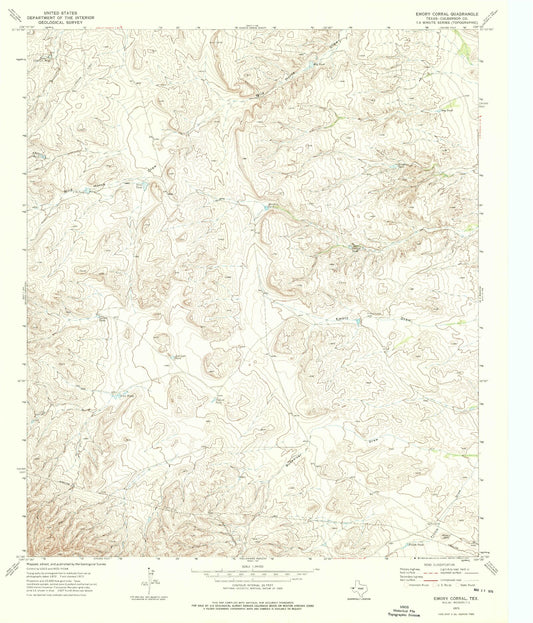 Classic USGS Emory Corral Texas 7.5'x7.5' Topo Map Image
