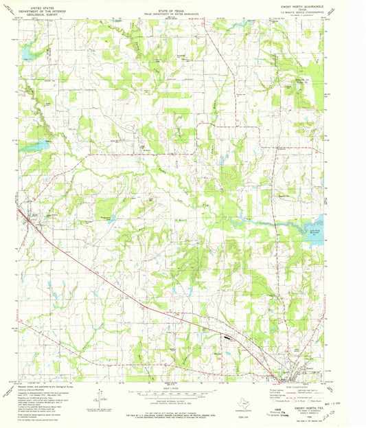 Classic USGS Emory North Texas 7.5'x7.5' Topo Map Image