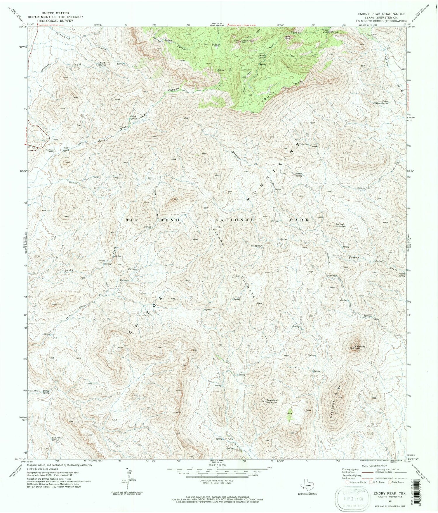 USGS Classic Emory Peak Texas 7.5'x7.5' Topo Map Image