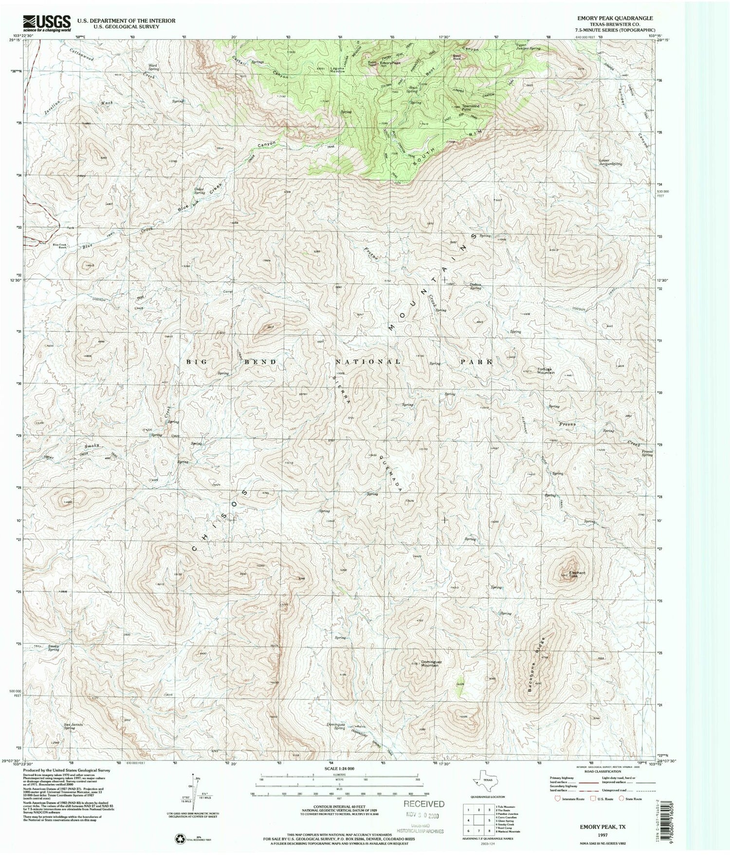 USGS Classic Emory Peak Texas 7.5'x7.5' Topo Map Image