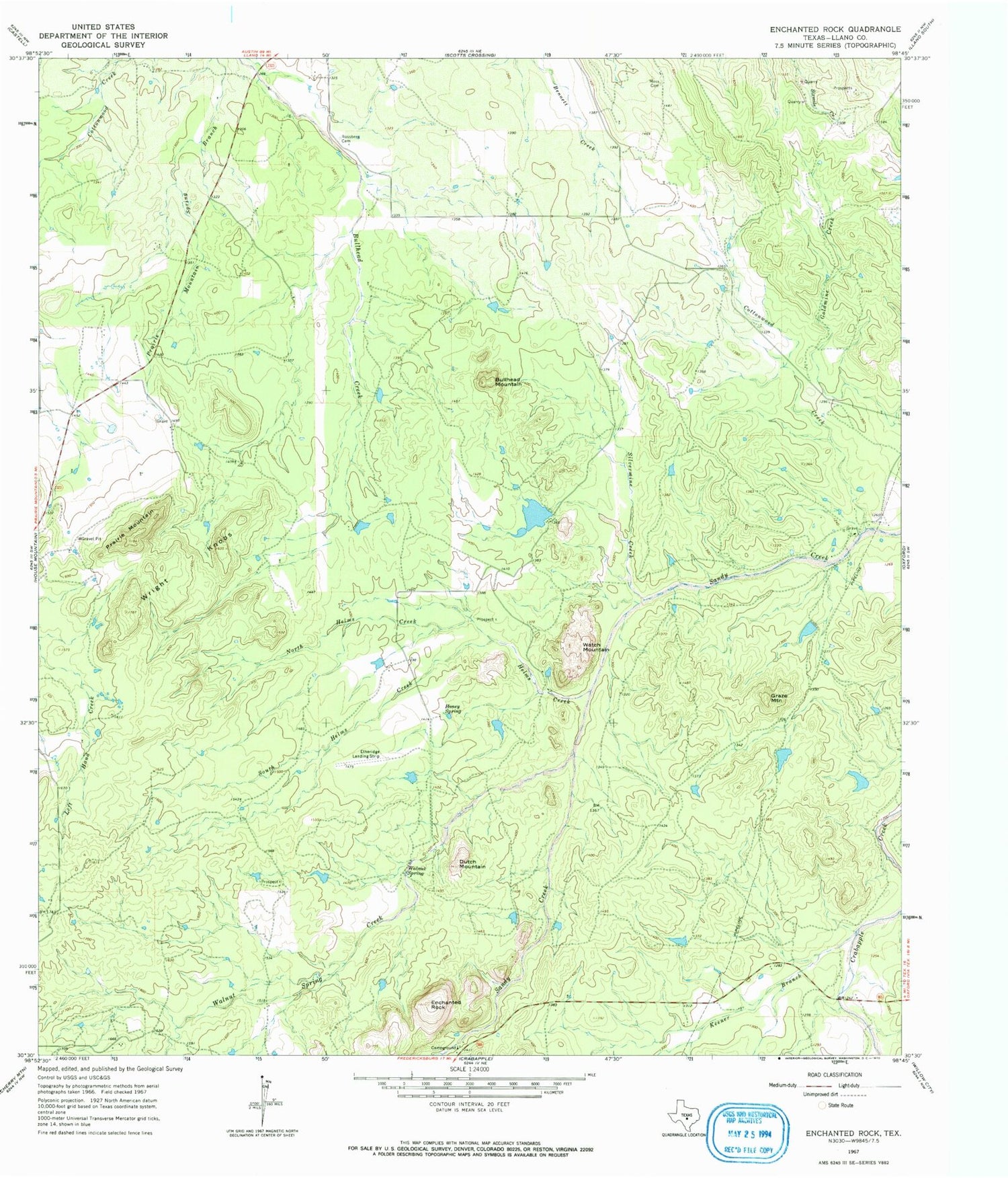 USGS Classic Enchanted Rock Texas 7.5'x7.5' Topo Map Image