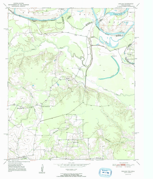 Classic USGS English Texas 7.5'x7.5' Topo Map Image