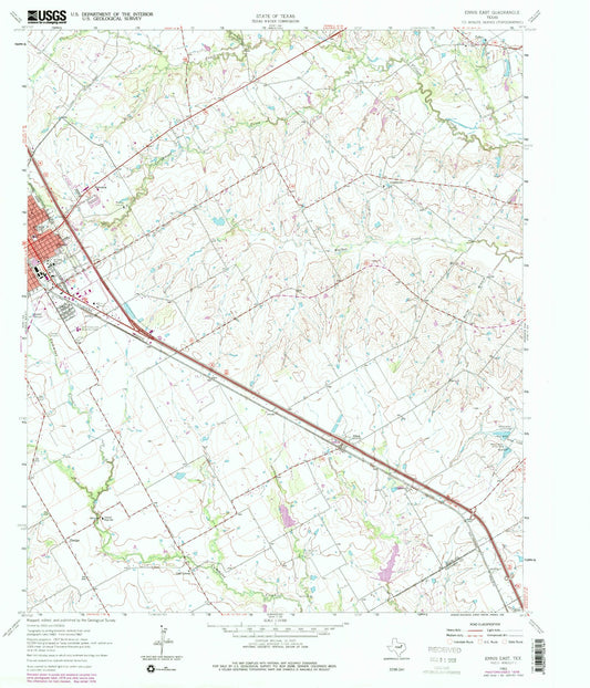 Classic USGS Ennis East Texas 7.5'x7.5' Topo Map Image