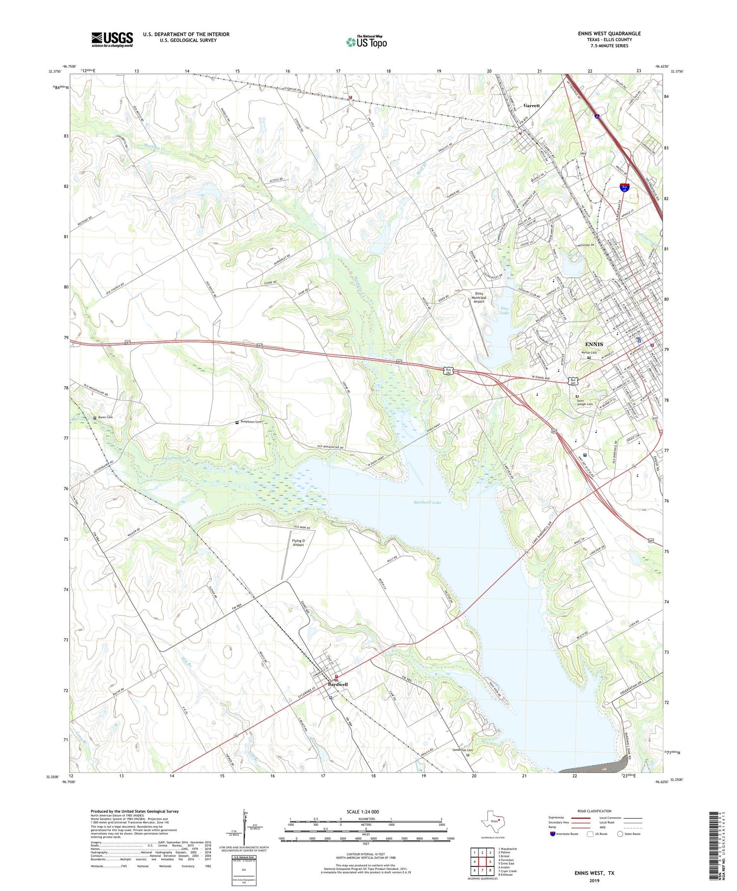 Ennis West Texas US Topo Map Image