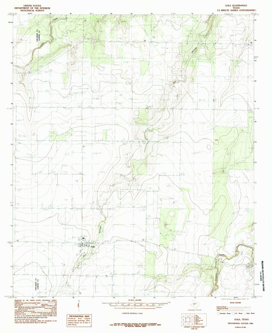 Classic USGS Eola Texas 7.5'x7.5' Topo Map Image