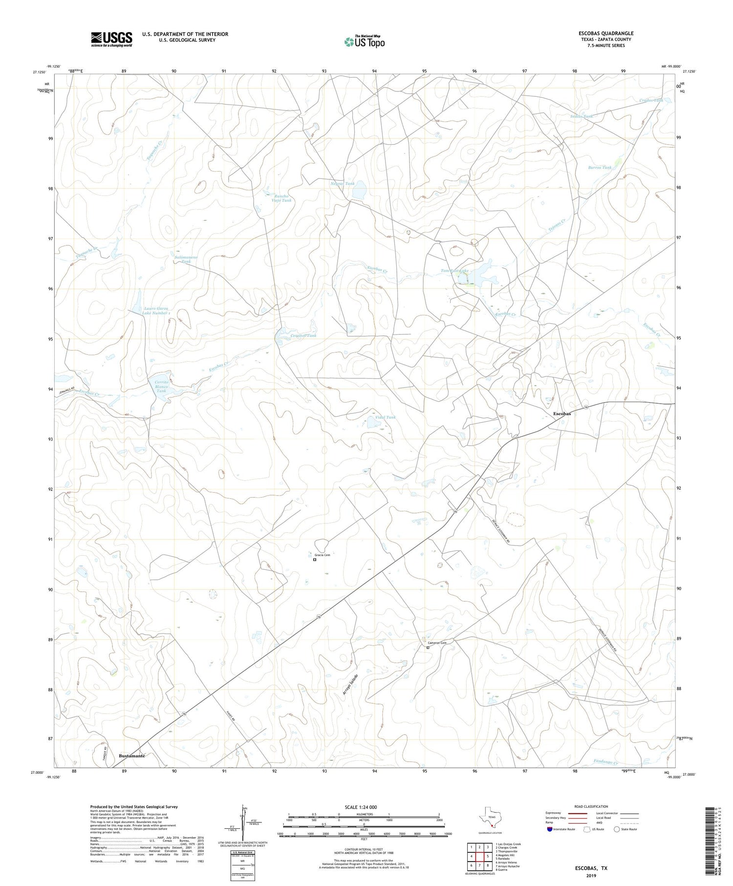 Escobas Texas US Topo Map Image