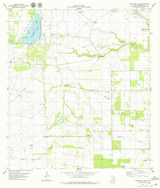 Classic USGS Escondido Lake Texas 7.5'x7.5' Topo Map Image