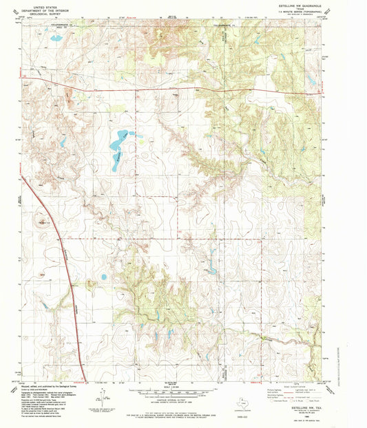 Classic USGS Estelline NW Texas 7.5'x7.5' Topo Map Image
