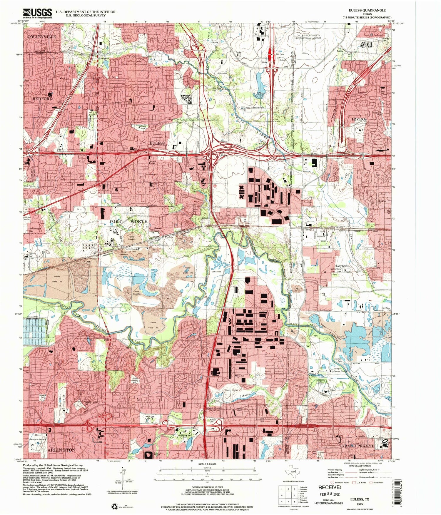 Classic USGS Euless Texas 7.5'x7.5' Topo Map Image