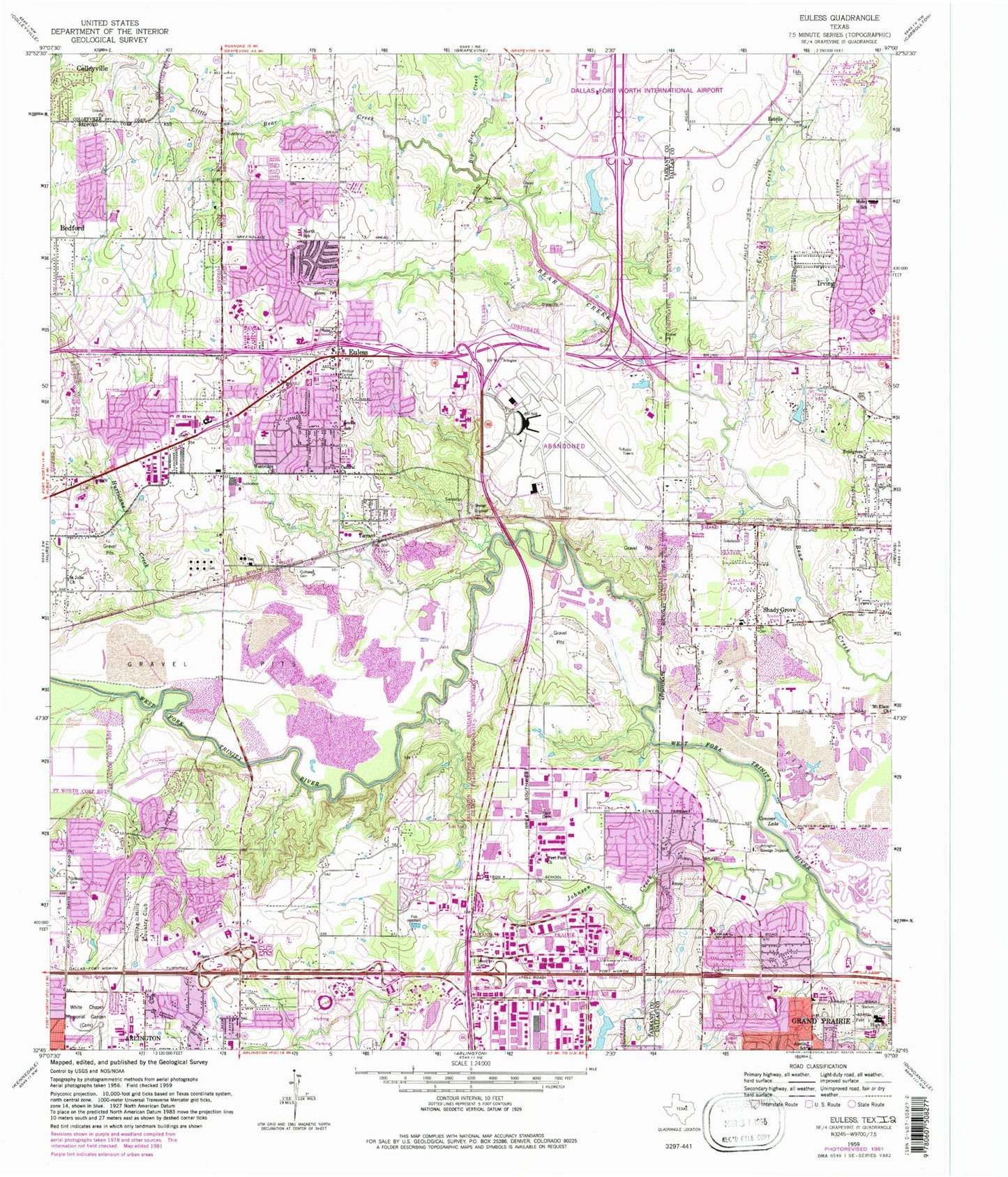 Classic USGS Euless Texas 7.5'x7.5' Topo Map Image