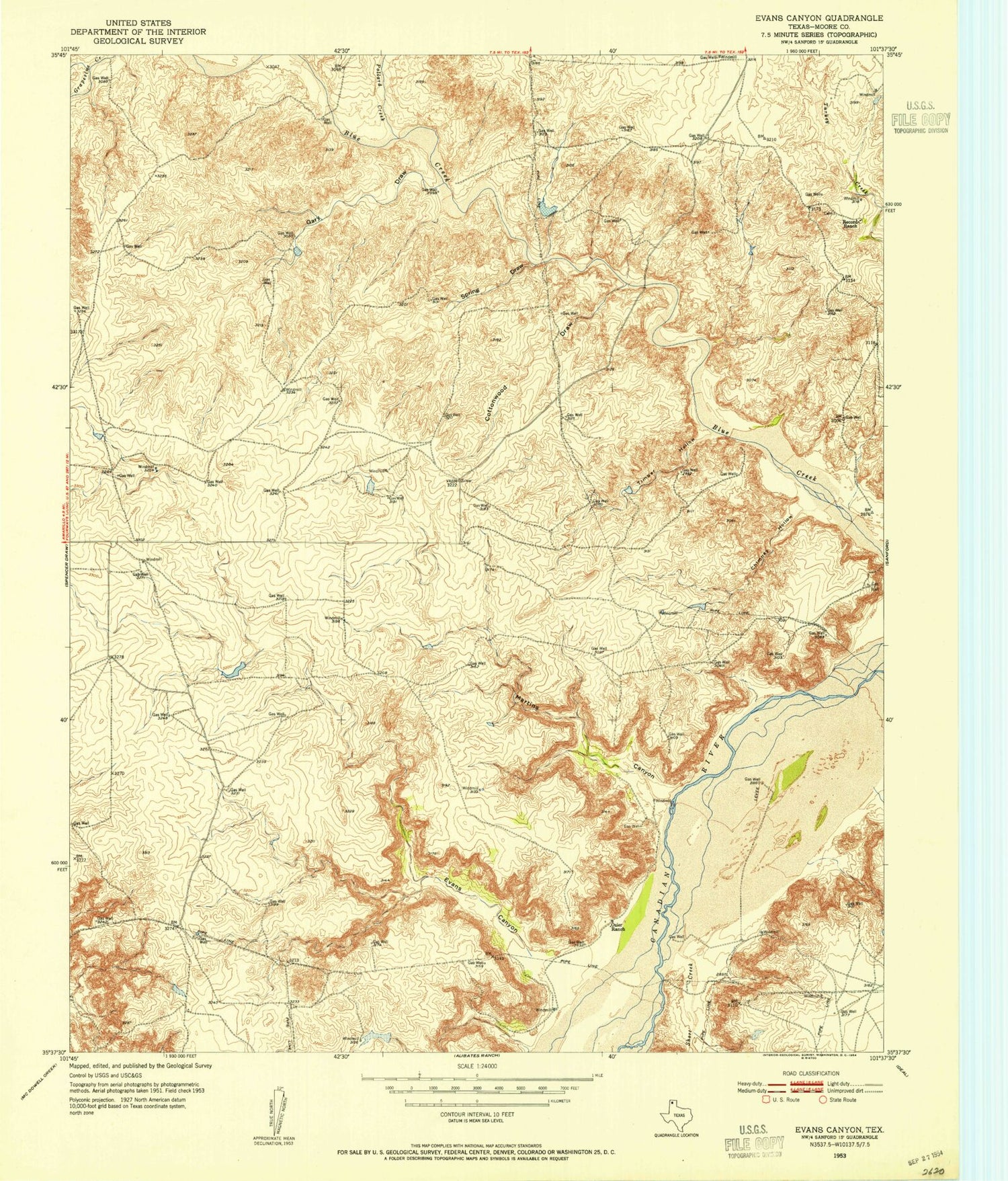 Classic USGS Evans Canyon Texas 7.5'x7.5' Topo Map Image